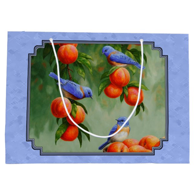 Bluebirds and Peaches Blue Large Gift Bag (Back)