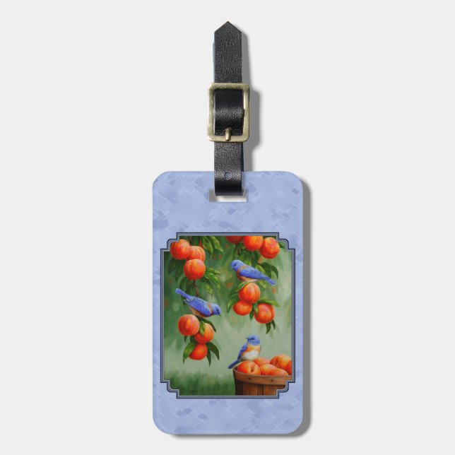 Bluebirds and Peaches Blue Luggage Tag (Front Vertical)