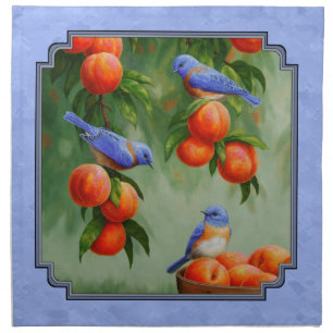 Bluebirds and Peaches Blue Napkin