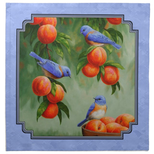 Bluebirds and Peaches Blue Napkin (Front)