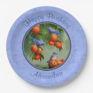 Bluebirds and Peaches Blue Paper Plates