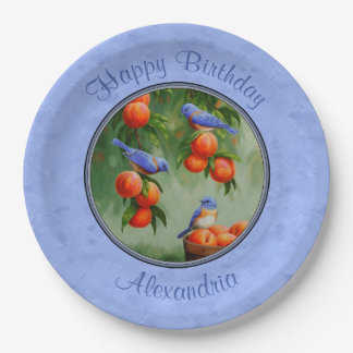 Bluebirds and Peaches Blue Paper Plates