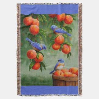 Bluebirds and Peaches Blue Throw Blanket