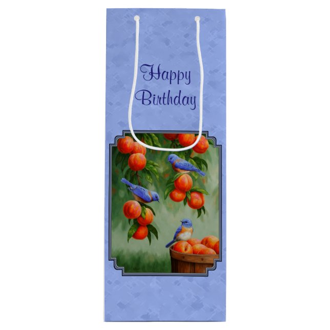 Bluebirds and Peaches Blue Wine Gift Bag (Front)