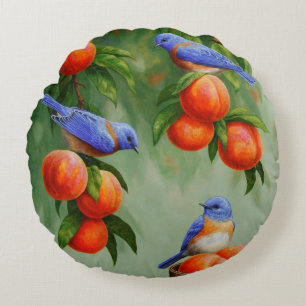 Bluebirds and Peaches Round Pillow