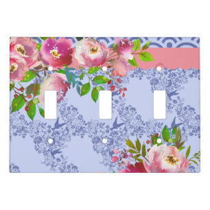 Bluebirds and Roses Romantic Victorian Blue Pink Light Switch Cover