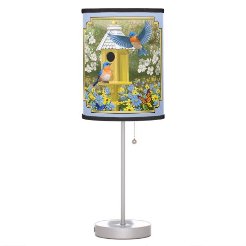 Bluebirds and Round Birdhouse Table Lamp