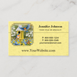 Bluebirds and Round Birdhouse Yellow Business Card