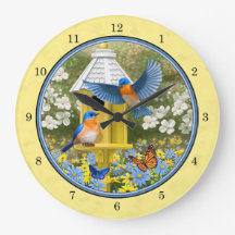 Bluebirds and Round Birdhouse Yellow