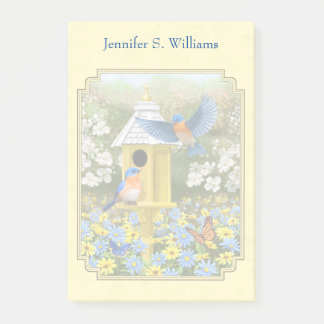 Bluebirds and Round Birdhouse Yellow Post-it Notes