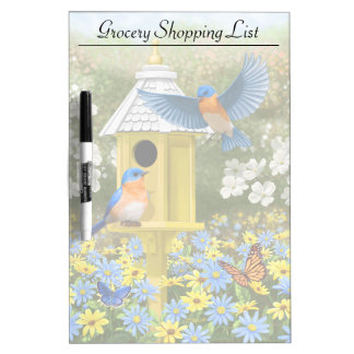 Bluebirds and Tall Yellow Birdhouse Dry-Erase Board