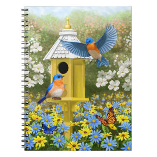 Bluebirds and Tall Yellow Birdhouse Notebook