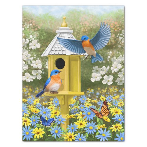 Bluebirds and Tall Yellow Birdhouse Tissue Paper