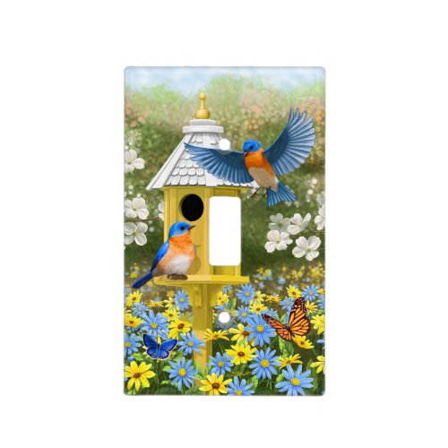 Bluebirds and Yellow Hexagon Birdhouse Light Switch Cover