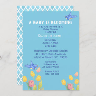 Bluebirds Baby Shower /A Baby Is Blooming Invitation