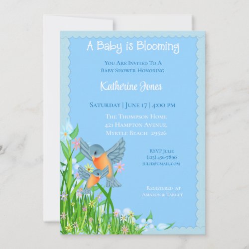 Bluebirds Baby Shower  Invitation