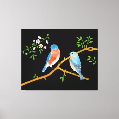 Bluebirds Black Canvas Print