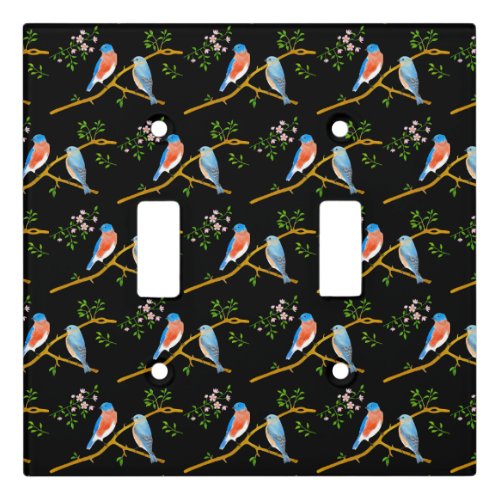 Bluebirds Black Double Toggle Light Switch Cover