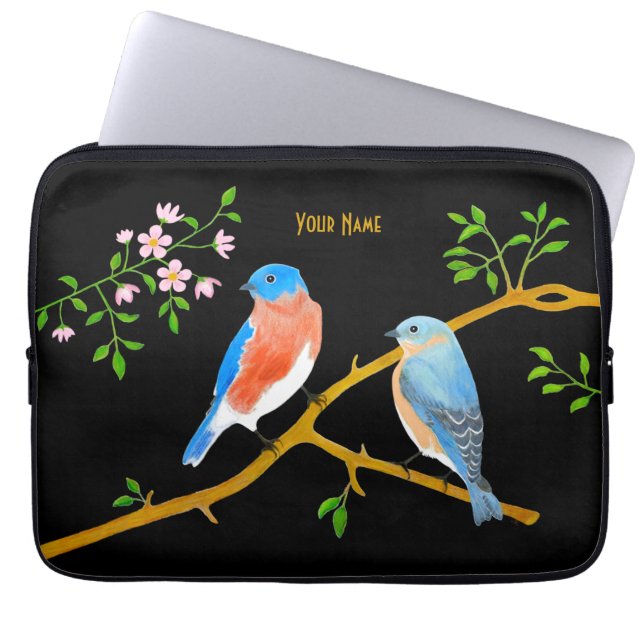 Bluebirds Black Laptop Sleeve (Front)