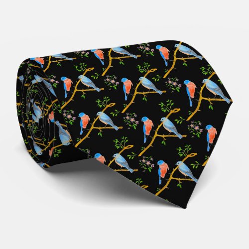Bluebirds Black Neck Tie
