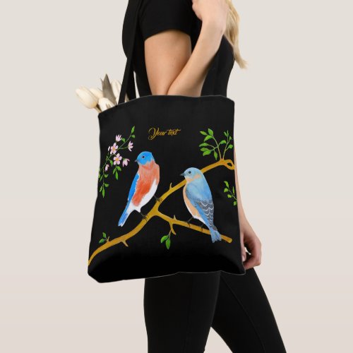 Bluebirds Black Tote Bag