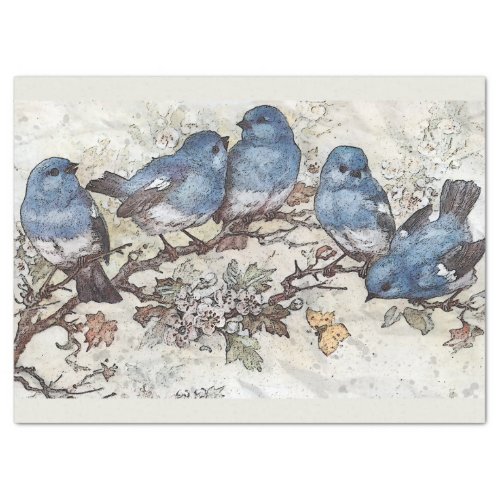 Bluebirds  Blossoms Watercolor Decoupage Tissue Paper