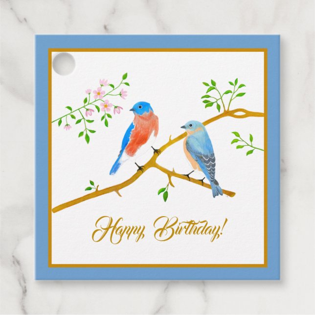Bluebirds Blue Frame Favor Tags (Front)
