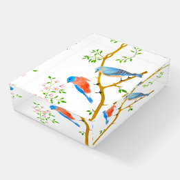 Bluebirds Clear Paperweight