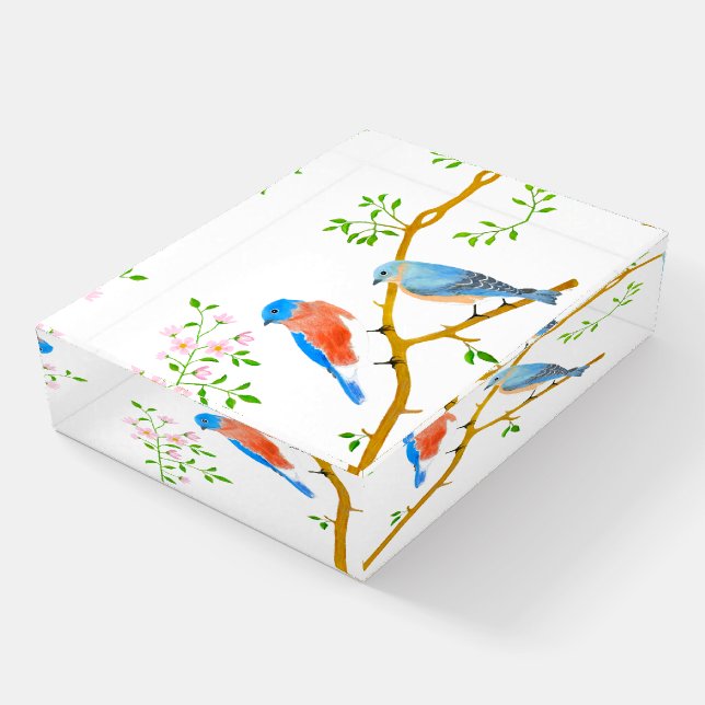Bluebirds Clear Paperweight (Angled)