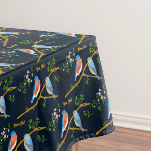 Bluebirds Dark Blue Tablecloth