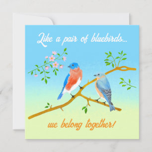 Bluebirds Flat Valentine's Card Pale Blue & Green