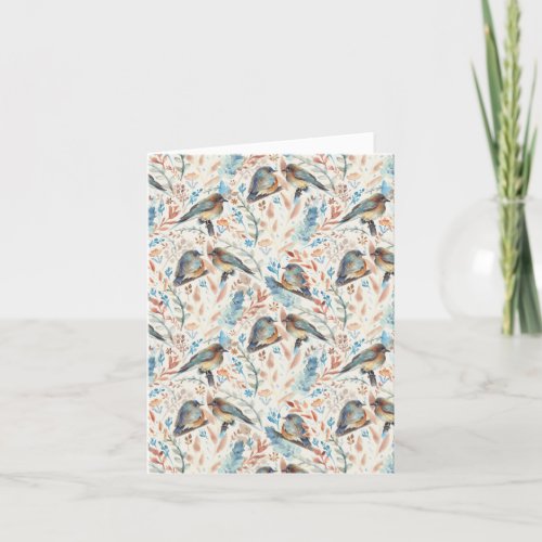 Bluebirds Floral Watercolor Painting Thank You Card