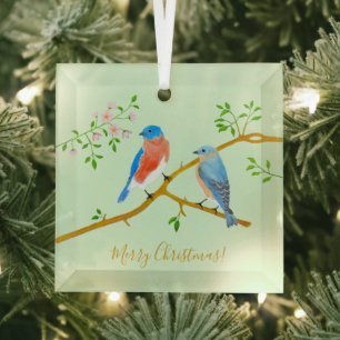 Bluebirds Glass Ornament