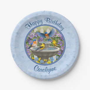 Bluebirds Goldfinches Birdbath Blue Paper Plates