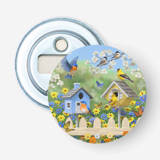 Bluebirds Goldfinches Birdhouses Flower Garden Bottle Opener