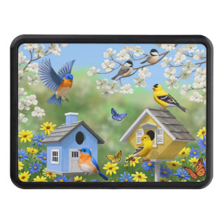 Bluebirds Goldfinches Birdhouses Flower Garden Hitch Cover