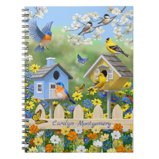 Bluebirds Goldfinches Birdhouses Flower Garden Notebook