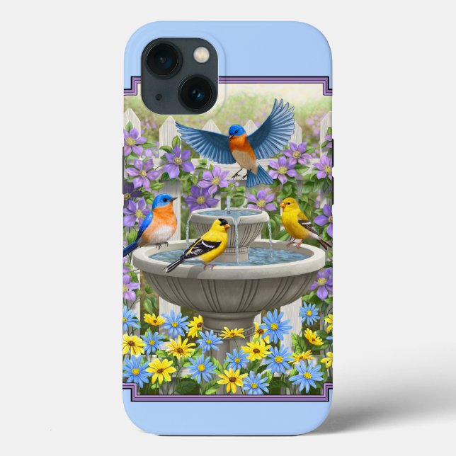 Bluebirds Goldfinches Flower Garden Bath Case-Mate iPhone Case (Back)