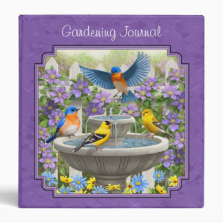 Bluebirds Goldfinches Flower Garden Bath Purple 3 Ring Binder