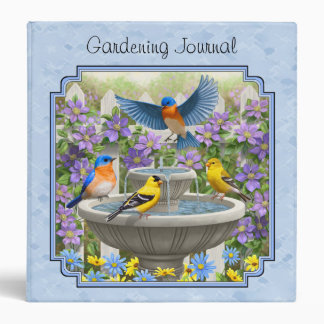 Bluebirds Goldfinches Flower Garden Fountain Blue Binder
