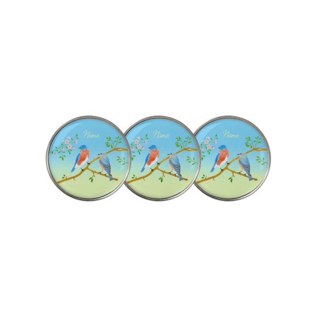 Bluebirds Golf Ball Markers Pale Blue & Green (3 Up)