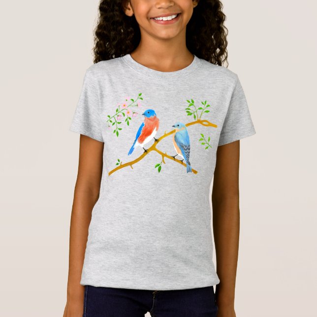 Bluebirds Grey Girl's T-Shirt (Front)