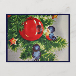 Bluebirds in a Christmas Tree Holiday Postcard