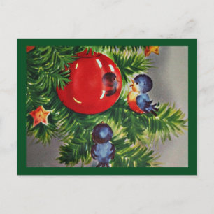 Bluebirds in a Christmas Tree Holiday Postcard