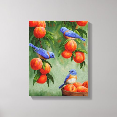 Bluebirds in a Peach Tree Orchard Canvas Print
