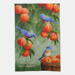 Bluebirds in a Peach Tree Orchard Towel