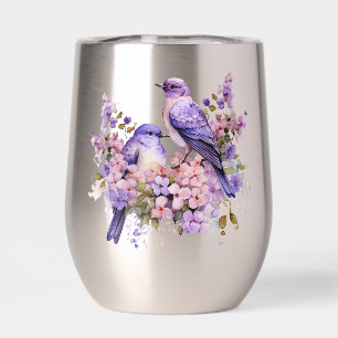 Bluebirds In Lilac Flowers Thermal Wine Tumbler