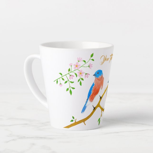 Bluebirds Latte Mug (Left Angle)