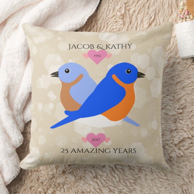 Bluebirds Lovebirds Any Anniversary Year Throw Pillow (Blanket)