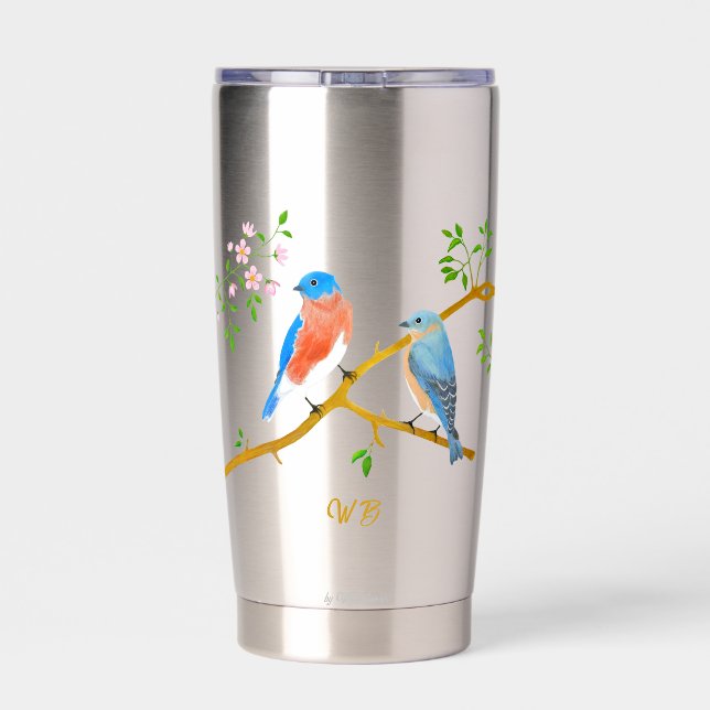 Bluebirds Monogrammed Stainless Steel Insulated Tumbler (Back)